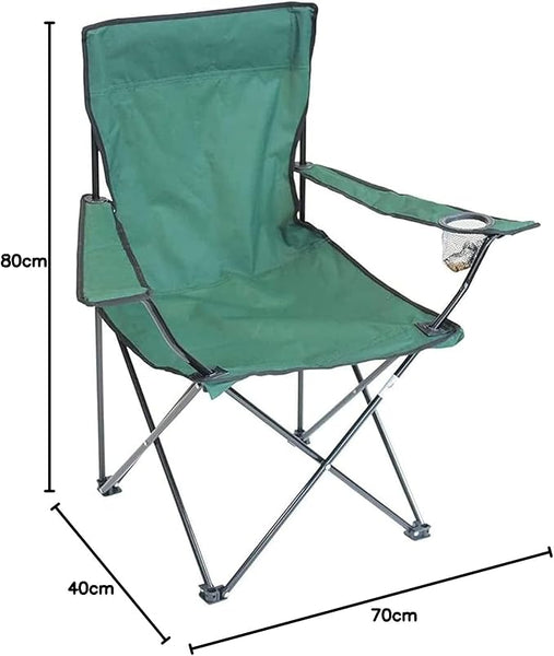 Episent Camping Chair | Lightweight & Portable Fishing Chair with Carrying Bag | Armrests & Cup Holder | Perfect for Caravan Trips, BBQs, Garden, Beach, Picnic, and Traveling (Green)