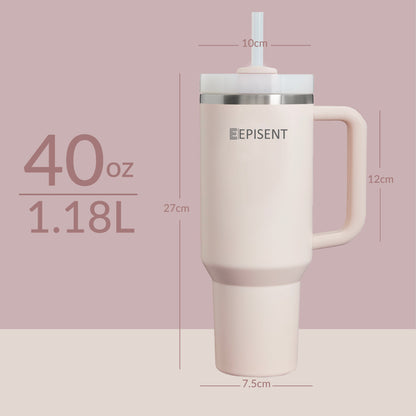 Premium 40oz Tumbler with Handle & Straw – Leakproof Stainless Steel Travel Mug – Vacuum Insulated Cup for Hot & Cold Drinks – Dishwasher Safe, Reusable, Travel Friendly – 𝗘𝗣𝗜𝗦𝗘𝗡𝗧