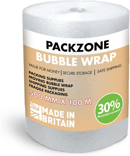 PackZone Premium Quality Polythene Bubble Wrap - Large Bubble - 5mm - Clear - Lightweight & Durable - Ideal For Packaging, Moving & Shipping - Reusable & Eco-Friendly