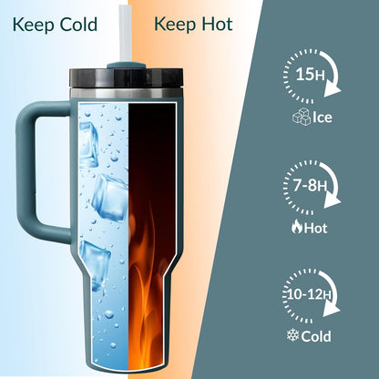 Premium 40oz Tumbler with Handle & Straw – Leakproof Stainless Steel Travel Mug – Vacuum Insulated Cup for Hot & Cold Drinks – Dishwasher Safe, Reusable, Travel Friendly – 𝗘𝗣𝗜𝗦𝗘𝗡𝗧