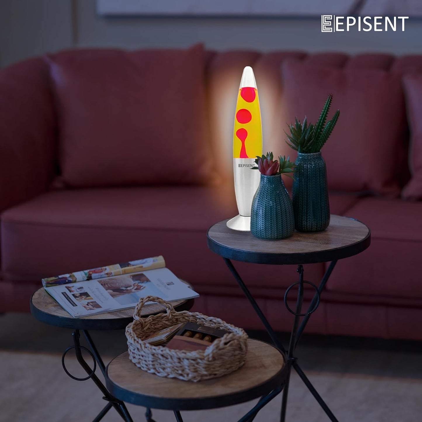 EPISENT Retro Mood Lamp - 16 Liquid Wax Night Light for Home Office Décor - Great Gift for Kids & Adults (Yellow/Red)