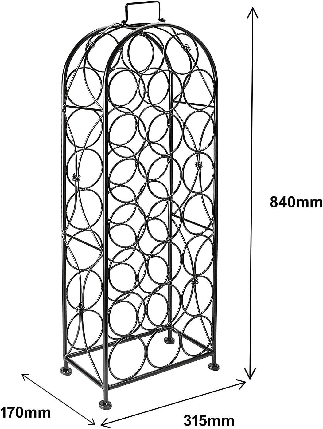 EPISENT | 32 Bottle Wine Rack | Free Standing | Black Metal Wine Rack | Stand for Bottle Storage Contemporary Black Powder Coated Design (32 BOTTLE WINE RACK