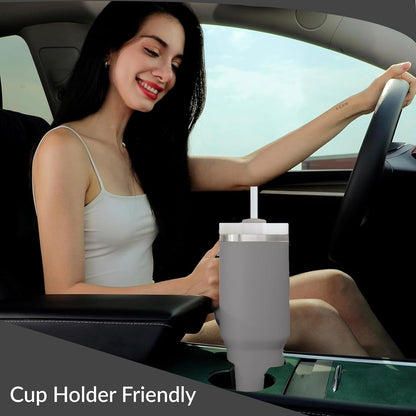 Premium 40oz Tumbler with Handle & Straw – Leakproof Stainless Steel Travel Mug – Vacuum Insulated Cup for Hot & Cold Drinks – Dishwasher Safe, Reusable, Travel Friendly – 𝗘𝗣𝗜𝗦𝗘𝗡𝗧
