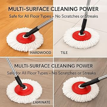 EPISENT Spin Mop and Bucket Set – 6L Self-Wringing Flat Mop with Stainless Steel Wringer, 360° Swivel Head & Adjustable Handle – 2 Reusable Microfibre Pads – For Laminate, Tile, Wood & Vinyl Floors - Hover