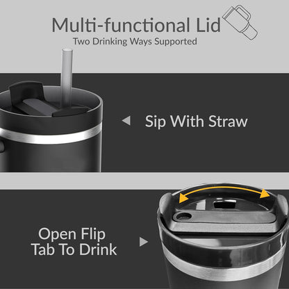 Premium 40oz Tumbler with Handle & Straw – Leakproof Stainless Steel Travel Mug – Vacuum Insulated Cup for Hot & Cold Drinks – Dishwasher Safe, Reusable, Travel Friendly – 𝗘𝗣𝗜𝗦𝗘𝗡𝗧