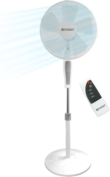 EPISENT | Pedestal Fan | Electrical Cooling Fan | 16 inch, 140cm (Max Height), 3 Speed Options | Adjustable Height, Oscillating, & Manual Head Pivot | Standing Fan |
