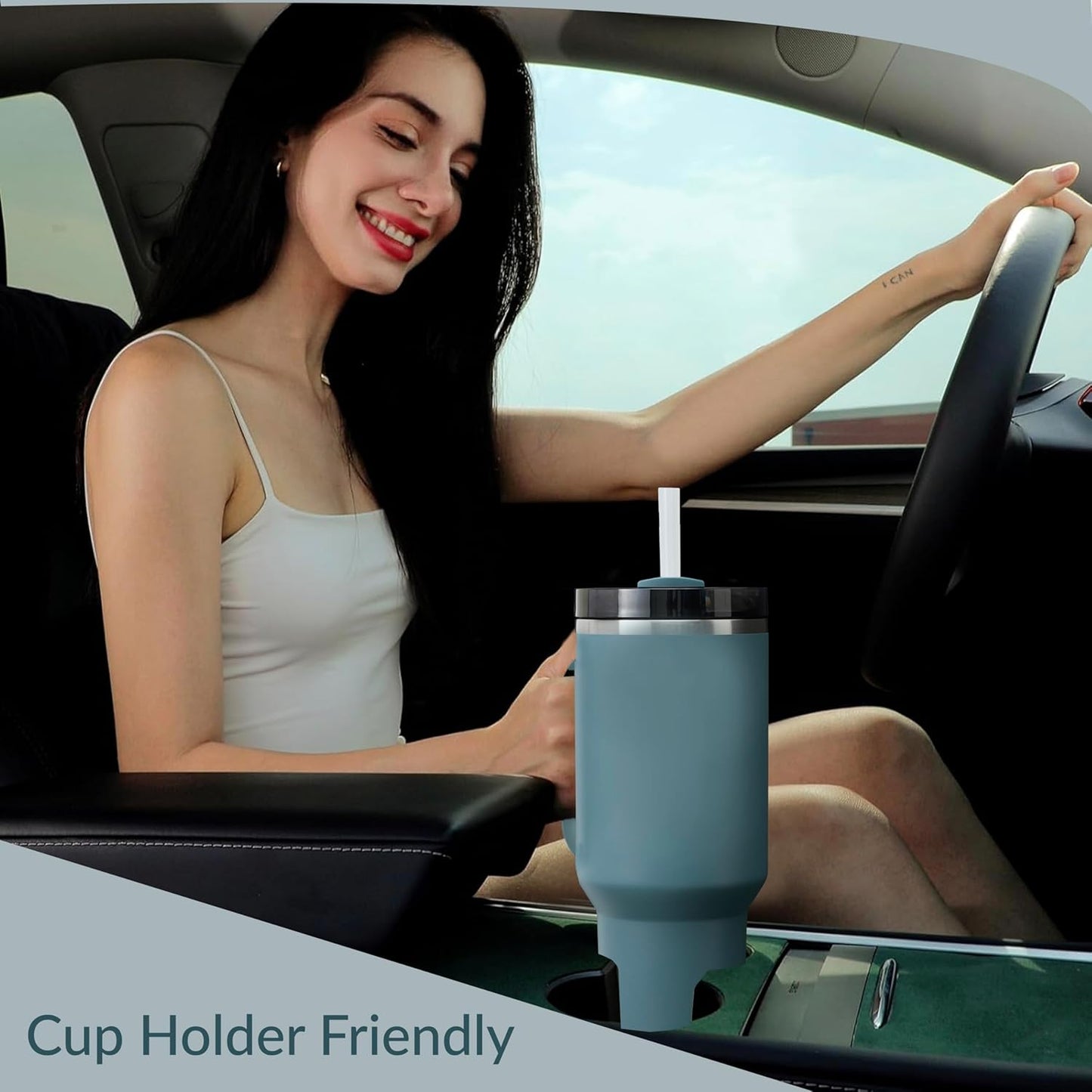 Premium 40oz Tumbler with Handle & Straw – Leakproof Stainless Steel Travel Mug – Vacuum Insulated Cup for Hot & Cold Drinks – Dishwasher Safe, Reusable, Travel Friendly – 𝗘𝗣𝗜𝗦𝗘𝗡𝗧