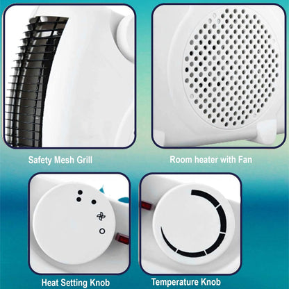 EPISENT Portable Fan Heater with Cool Air Function - Used Upright or Flat, Safety Cut Out - 2 Heat Settings 1000/2000W - Electric Heater for Home with Variable Thermostat (Fan Heater and Cooler)
