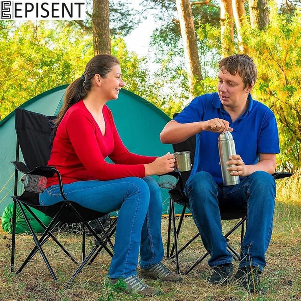 Episent set of 2 camping chairs lightweight folding portable chairs with cup holder side pocket 120kg capacity for outdoor fishing picnics travel - Hover