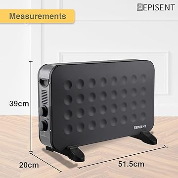 EPISENT Electric Thermoconvector - 2000W Portable Convector Heater - 3 Adjustable Heat Settings and Over Heat/Tip Over Cut-Out Function - Ideal for Home & Garage.