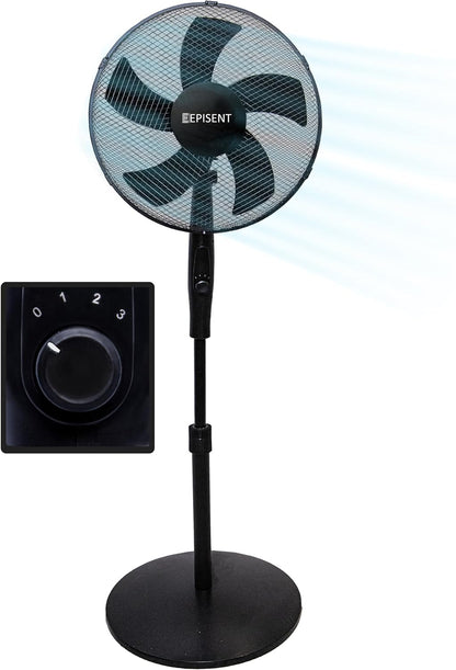 EPISENT 16'' Pedestal Matt Fan | Adjustable Height 140cm | Oscillating & Manual Head Pivot | Rotary Knob Speed Control | Standing Fan for Home & Office