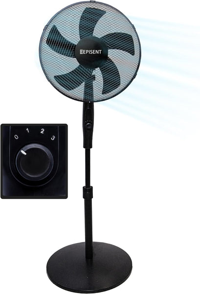 EPISENT 16'' Pedestal Matt Fan | Adjustable Height 140cm | Oscillating & Manual Head Pivot | Rotary Knob Speed Control | Standing Fan for Home & Office