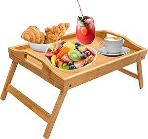 Episent Bamboo Bed Tray Table | Foldable Legs & Handles | Multipurpose Breakfast in Bed Tray - Sofa Snacks, Working, Laptop Stand, Drawing & Serving Tray