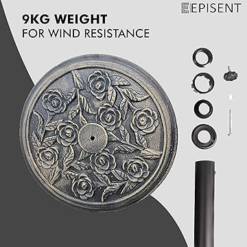 EPISENT Cast Iron Parasol Base | Heavy Duty Garden Patio Furniture Stand | Adjustable Tightening Knob | Strong, Stable & Durable Outdoor Accessory | Stand for Umbrella, Canopy, Gazebo, Awning