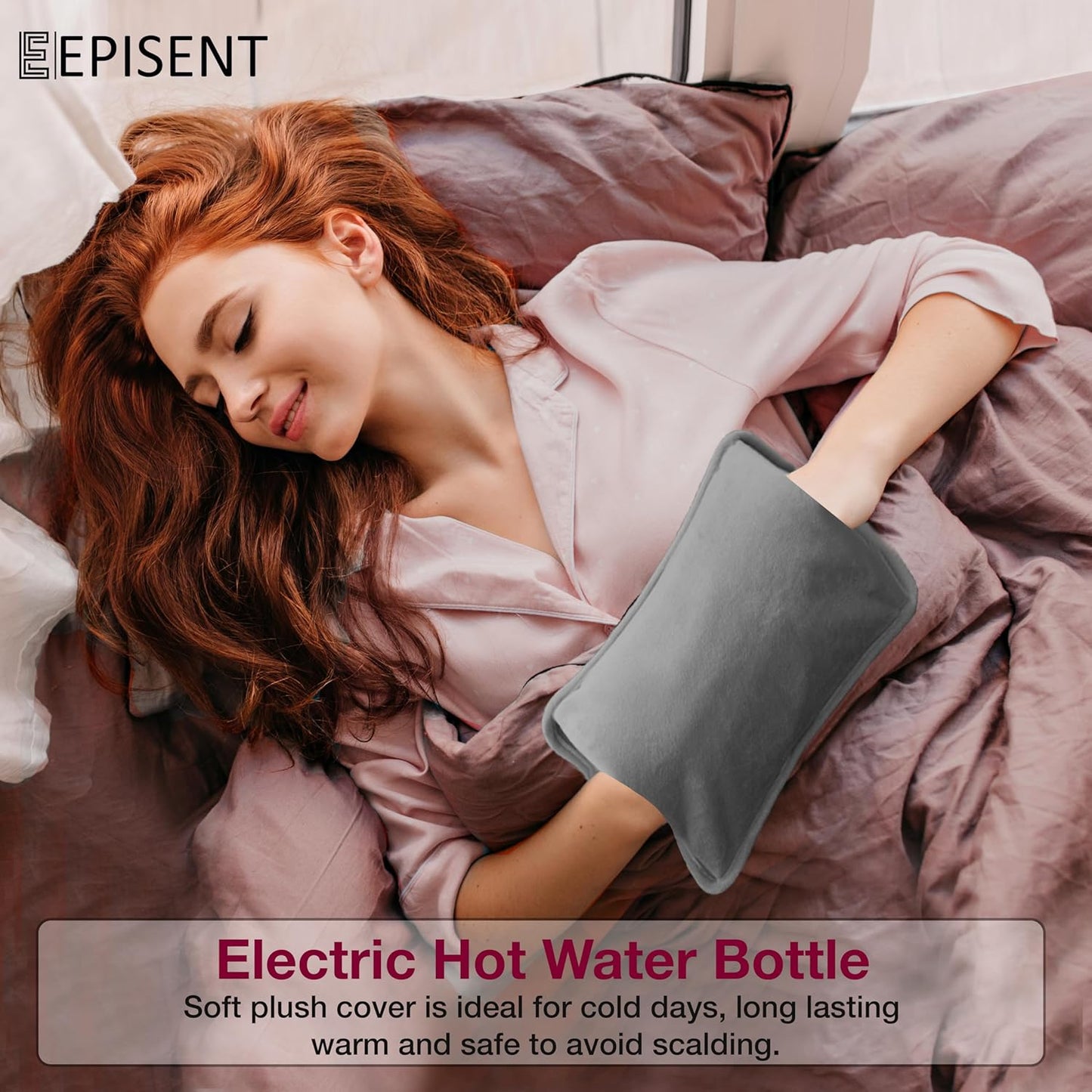 EPISENT Electric Hot Water Bottles - Rechargeable, Soft & Cosy Water Bag - Lower Back, Stomach & Hand Warmer - Wearable Electric Warmer - Pain Relief Bag