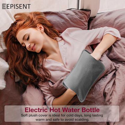 EPISENT Electric Hot Water Bottles - Rechargeable, Soft & Cosy Water Bag - Lower Back, Stomach & Hand Warmer - Wearable Electric Warmer - Pain Relief Bag