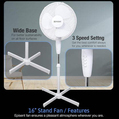 EPISENT 16-Inch Pedestal Fan | Electrical Cooling Fan | Adjustable Height, Oscillating & Manual Head Pivot | 3 Speed Options | Home, Office, Bedroom Use