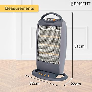 EPISENT Quartz Halogen Heater 3 Bar - Electric Heater with 400W/800W/1200W Heat Setting - Super Silent Overheat & Tip-Over Protected Room Heaters - Carry Handle - Ideal for Home, Office, & Garages
