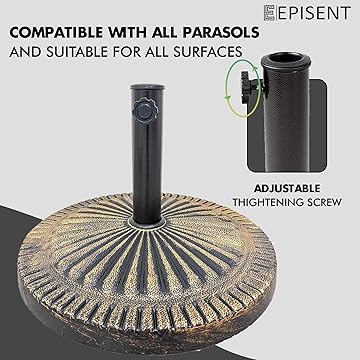 EPISENT Cast Iron Parasol Base | Heavy Duty Garden Patio Furniture Stand | Adjustable Tightening Knob | Strong, Stable & Durable Outdoor Accessory | Stand for Umbrella, Canopy, Gazebo, Awning