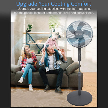 EPISENT 16'' Pedestal Matt Fan | Adjustable Height 140cm | Oscillating & Manual Head Pivot | Rotary Knob Speed Control | Standing Fan for Home & Office