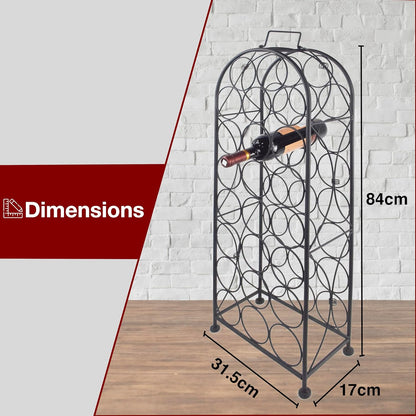 EPISENT | 32 Bottle Wine Rack | Free Standing | Black Metal Wine Rack | Stand for Bottle Storage Contemporary Black Powder Coated Design (32 BOTTLE WINE RACK