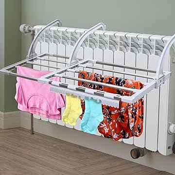 EPISENT Extendable Radiator Airer Drying Rack with Socks/Underwear Dryer - 20x38x78cm - 7 Bars - Space-Saving Drying Rack for All Radiator Types - Hover