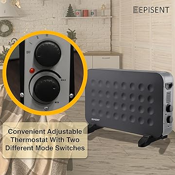 EPISENT Electric Thermoconvector - 2000W Portable Convector Heater - 3 Adjustable Heat Settings and Over Heat/Tip Over Cut-Out Function - Ideal for Home & Garage.