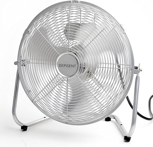 EPISENT High Velocity Chrome Floor Fan – Adjustable Tilt, 3-Speed Settings, Heavy-Duty Metal Design for Bedroom, Gym, Office & Home Use – Powerful Air Circulation