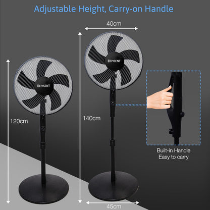 EPISENT 16'' Pedestal Matt Fan | Adjustable Height 140cm | Oscillating & Manual Head Pivot | Rotary Knob Speed Control | Standing Fan for Home & Office (BLACK)