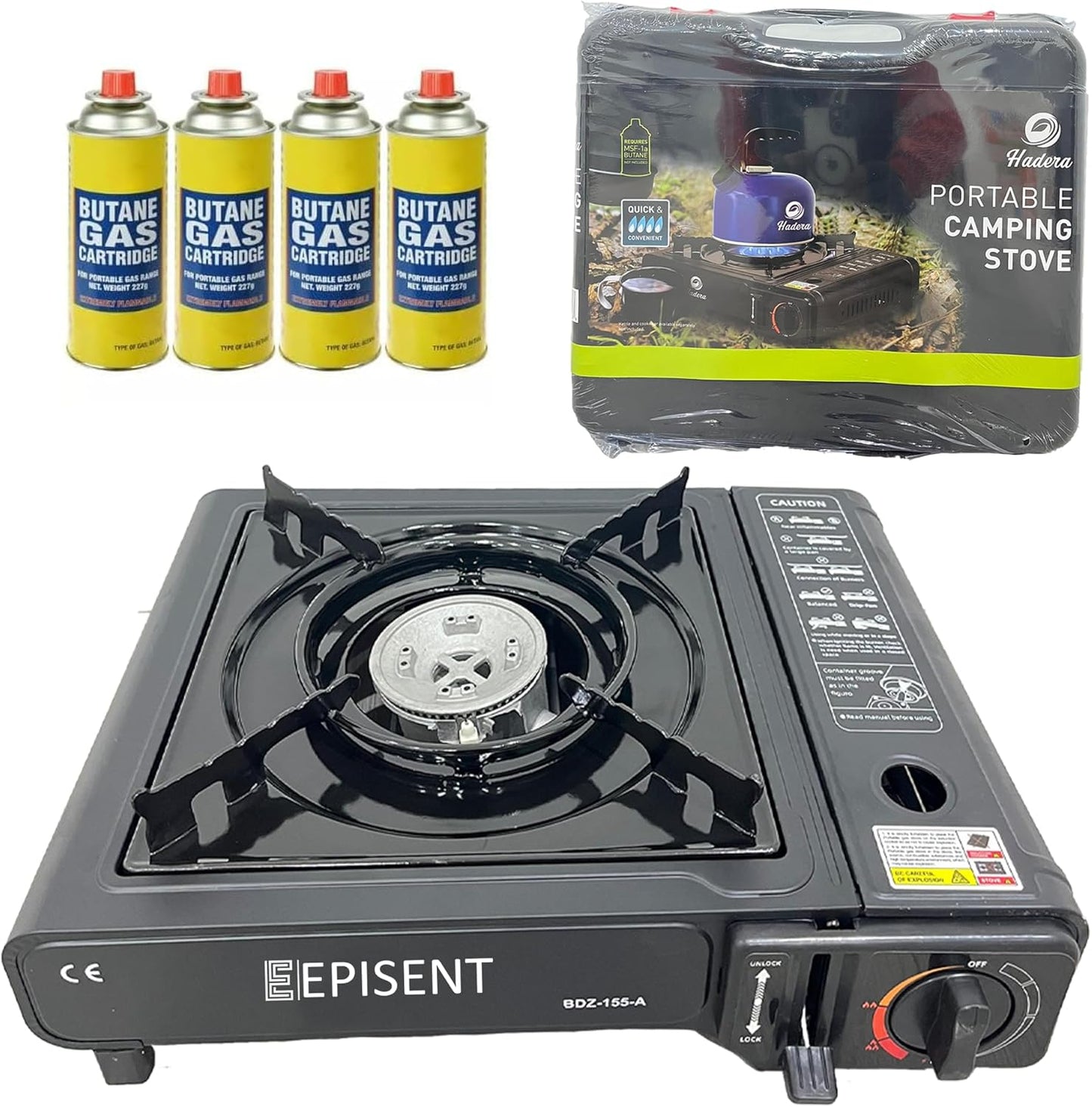 EPISENT Portable Gas Stove - Single Burner Camping Stove - Ideal for Camping Trips, Deck Parties, Tabletop Cooking and Caravan Holidays - Includes Carry Case