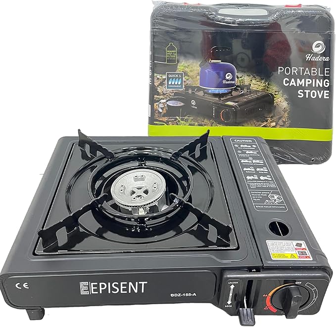 EPISENT Portable Gas Stove - Single Burner Camping Stove - Ideal for Camping Trips, Deck Parties, Tabletop Cooking and Caravan Holidays - Includes Carry Case