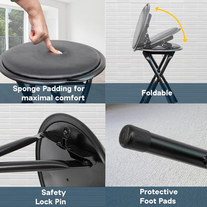 EPISENT Folding Stool - Padded High Stool for Home, Breakfast, Office, Kitchen, Desk, Bar