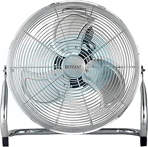 EPISENT High Velocity Chrome Floor Fan – Adjustable Tilt, 3-Speed Settings, Heavy-Duty Metal Design for Bedroom, Gym, Office & Home Use – Powerful Air Circulation