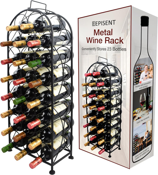 EPISENT | 32 Bottle Wine Rack | Free Standing | Black Metal Wine Rack | Stand for Bottle Storage Contemporary Black Powder Coated Design (32 BOTTLE WINE RACK
