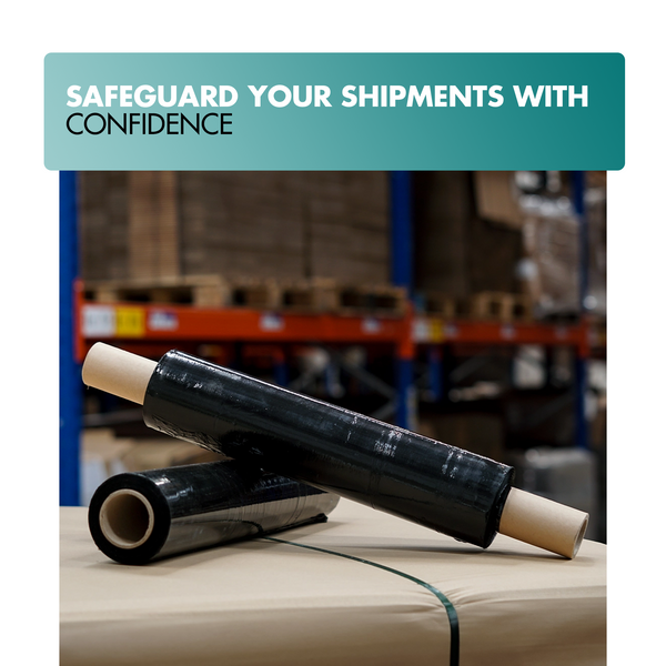 EPISENT Heavy Duty Black Pallet Shrink Wrap Roll 400mm x 100m | 17mu Industrial Stretch Film for Packing, Moving & Storage | Durable Transparent Cling Film for Parcels, Shipping & Protective Wrapping