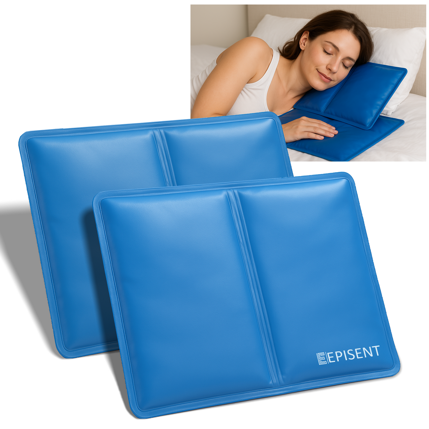 EPISENT Premium Cooling Gel Pillow Pack of 2 – Self-Cooling Pads for Night Sweats, Hot Flushes, Migraines & Pets | Portable Relief Pad, No Water Needed, Reusable Gel Cushion, Travel-Friendly – Blue