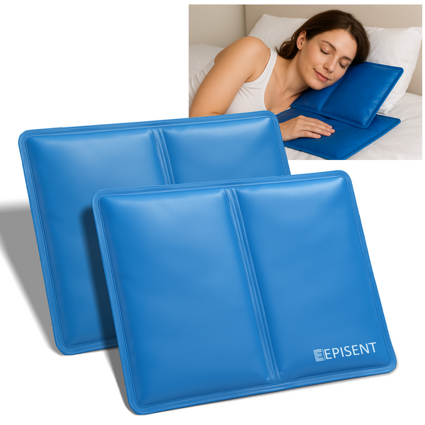 EPISENT Premium Cooling Gel Pillow Pack of 2 – Self-Cooling Pads for Night Sweats, Hot Flushes, Migraines & Pets | Portable Relief Pad, No Water Needed, Reusable Gel Cushion, Travel-Friendly – Blue