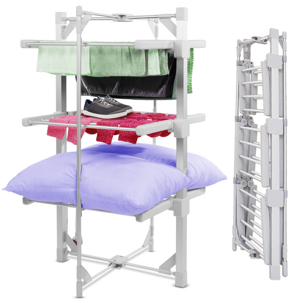 EPISENT 3-Tier Heated Clothes Airer Aluminium 24-Bar Electric Heated Clothes Airer - Mini 60x62x111 cm Drying Rack, Energy-Efficient Indoor Laundry Dryer,Foldable Drying Rack