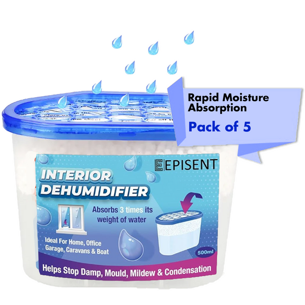 EPISENT | 1000ml XL Interior Dehumidifier - Moisture Absorber Pack of 5 | Effective for Large Rooms and Spaces | Helps Prevent Damp, Mold, Mildew, and Condensation - Hover