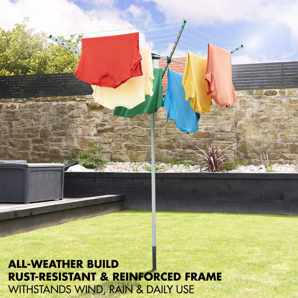 EPISENT 45m Rotary Airer with Ground Metal Spike | Heavy Duty 4 Arm Outdoor Clothes Dryer | UV-Resistant, Non-Slip Lining | Smooth Turns, Umbrella System - Hover