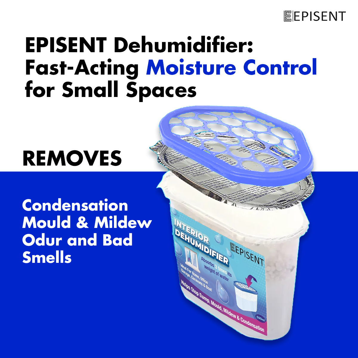 EPISENT | 1000ml XL Interior Dehumidifier - Moisture Absorber Pack of 5 | Effective for Large Rooms and Spaces | Helps Prevent Damp, Mold, Mildew, and Condensation