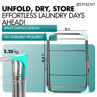 EPISENT 3 Tier Foldable Clothes Airer & Drying Rack  Large Laundry Dryer Stand for Indoor & Outdoor Use, Space-Saving Collapsible Design with Non-Slip Feet & Hanger Hooks  Includes 20 FREE Pegs