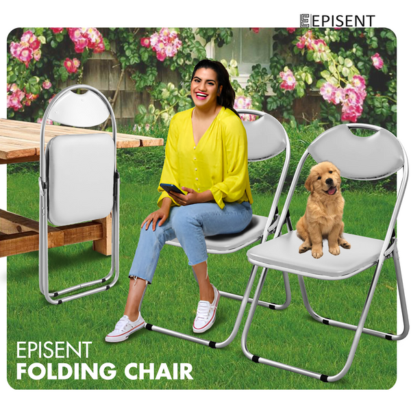 EPISENT Folding Chair Paris Faux Leather Chair Home Office Dining - Bedroom Seating - Foldable For Easy Storage - Dressing Table - Comfortable Foldable Chairs For Desk - Hover