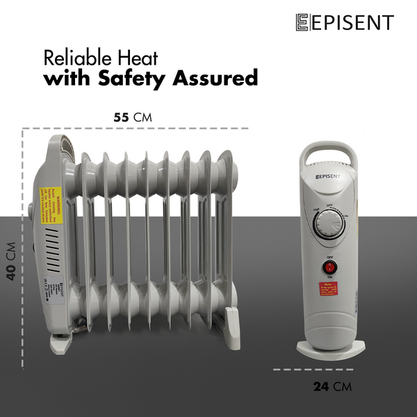 EPISENT 9 Fin Oil Heater Portable Electric Radiator with Adjustable Thermostat | Silent, Energy-Efficient, Overheat & Tip-Over Protection | Freestanding Heater for Home & Office - Hover
