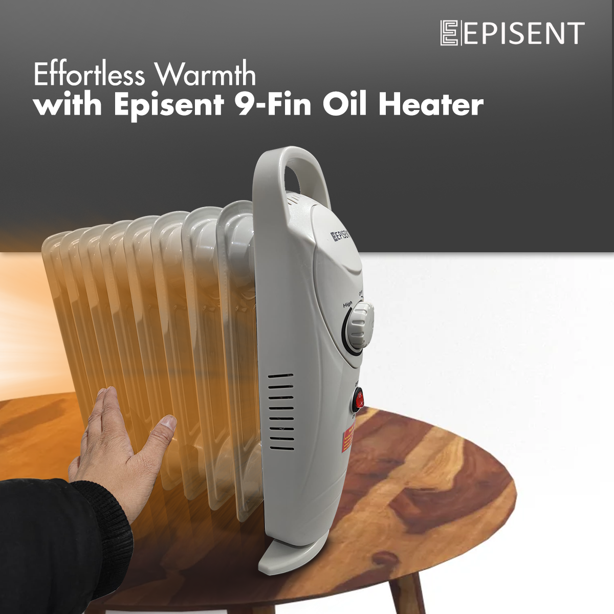 EPISENT 9 Fin Oil Heater Portable Electric Radiator with Adjustable Thermostat | Silent, Energy-Efficient, Overheat & Tip-Over Protection | Freestanding Heater for Home & Office