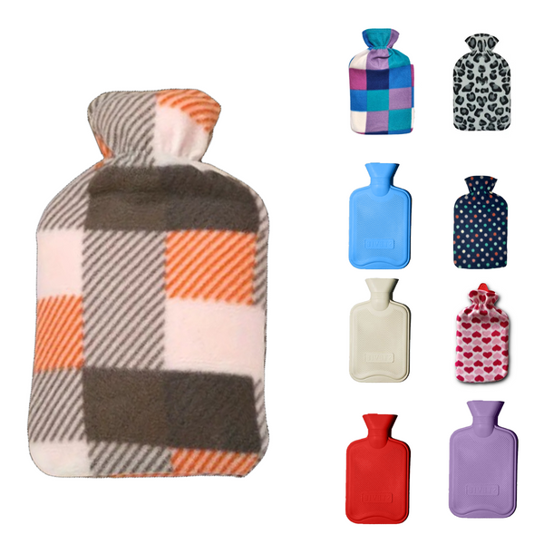 EPISENT Hot Water Bottle 2L Leak-Proof with Super Soft Fleece Cover - for Pain Relief, Cramps, & Cozy Nights - Comfort Hot Water Bag for Your Body & Bed Warmers - Dark Blue with Polka Dots