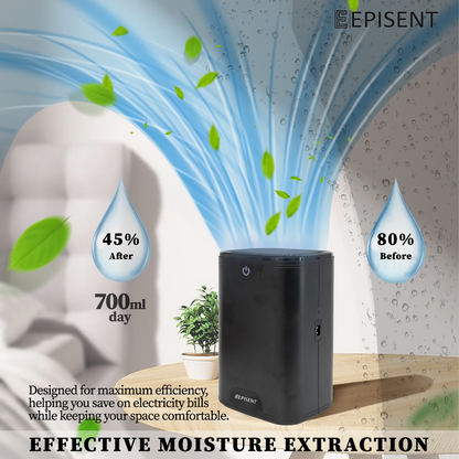 EPISENT Electric Dehumidifier 700ml - Home Moisture Control, Compact Design, Auto Shut Off, Quiet Operation, Ideal for Bedrooms, Bathrooms & More