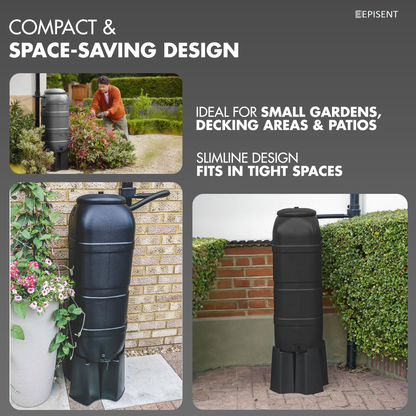 EPISENT 230L& 100L Water Butt - Garden Water Storage - Plastic Water Butt Set Including Tap, Stand, Lockable Lid, & Filler Kit - Ideal for Any Garden - Eco Friendly Water Storage Unit