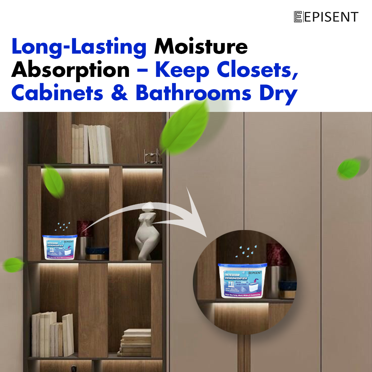 EPISENT | 1000ml XL Interior Dehumidifier - Moisture Absorber Pack of 5 | Effective for Large Rooms and Spaces | Helps Prevent Damp, Mold, Mildew, and Condensation