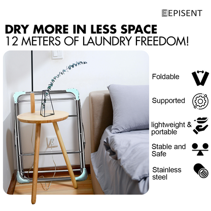 EPISENT 3 Tier Foldable Clothes Airer & Drying Rack  Large Laundry Dryer Stand for Indoor & Outdoor Use, Space-Saving Collapsible Design with Non-Slip Feet & Hanger Hooks  Includes 20 FREE Pegs